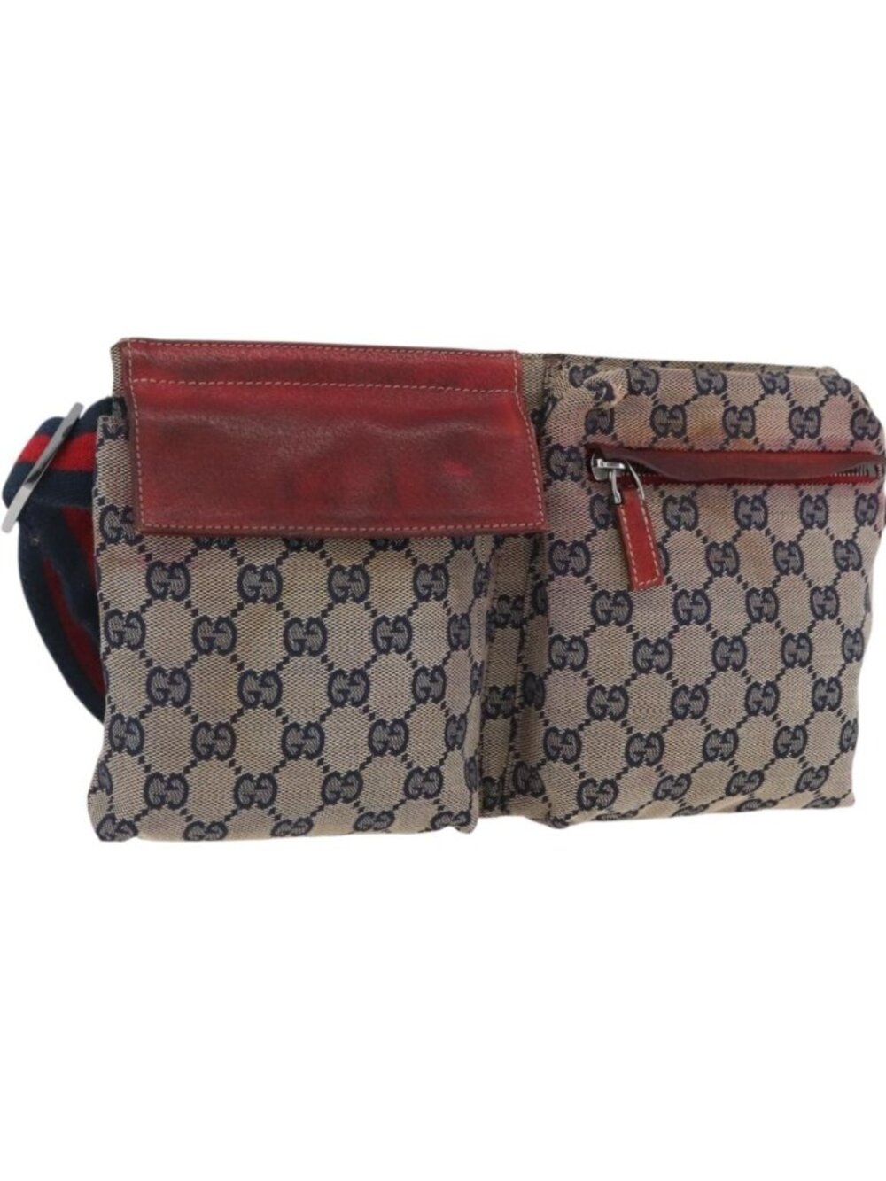 GUCCI GG Canvas Sherry Line Waist bag Beige Silver 28566